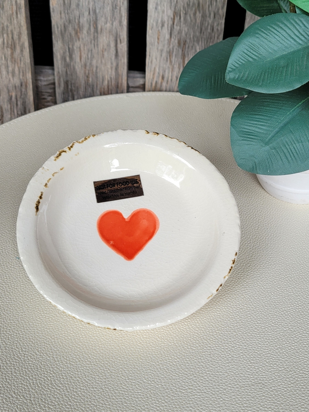 Creative Co-op Cream Terra Cotta 5" Dish with Red Heart Accent - Picture 3 of 4